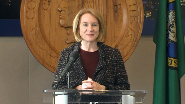 Mayor Durkan holds a media briefing to discuss the first full commute of the Seattle Squeeze