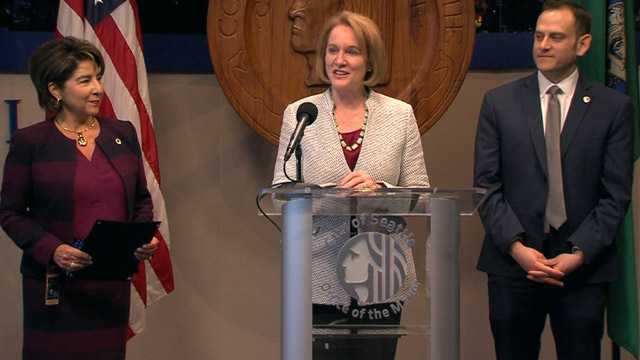 Mayor Jenny Durkan Holds Swearing-In for New SDOT Director Sam Zimbabwe 