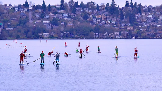 Santa Paddle on Lake Washington